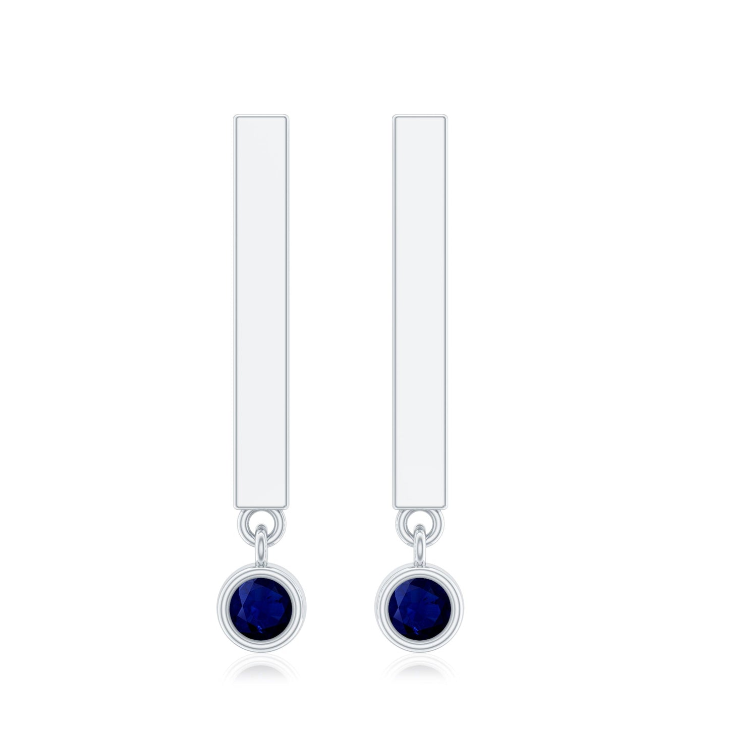 Round Blue Sapphire Bar Drop Earrings for Women