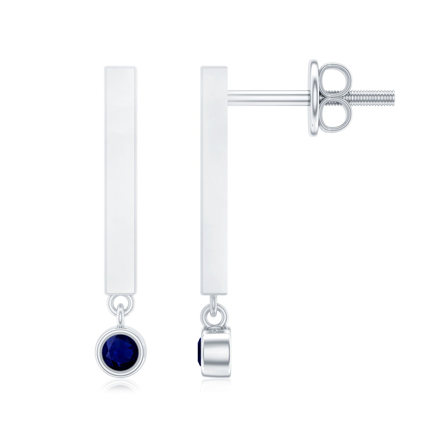 Round Blue Sapphire Bar Drop Earrings for Women
