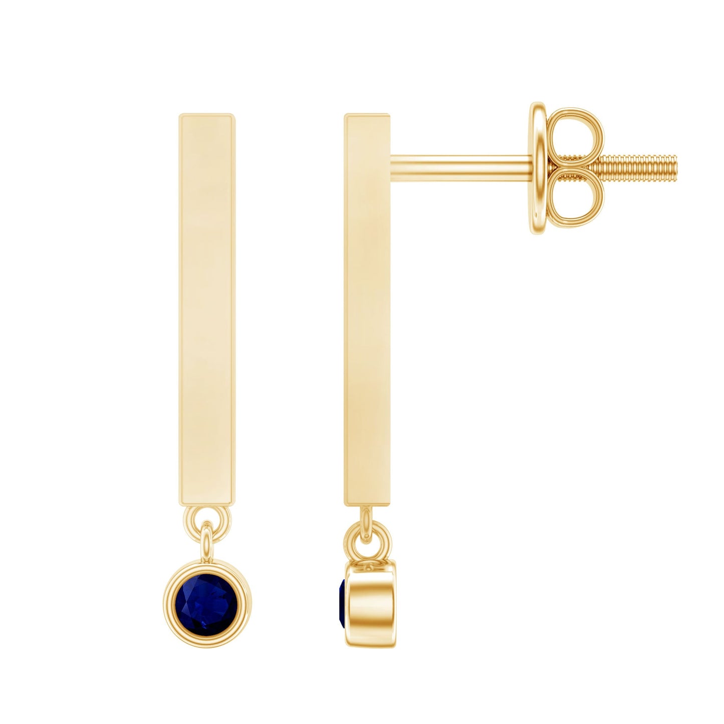 Round Blue Sapphire Bar Drop Earrings for Women