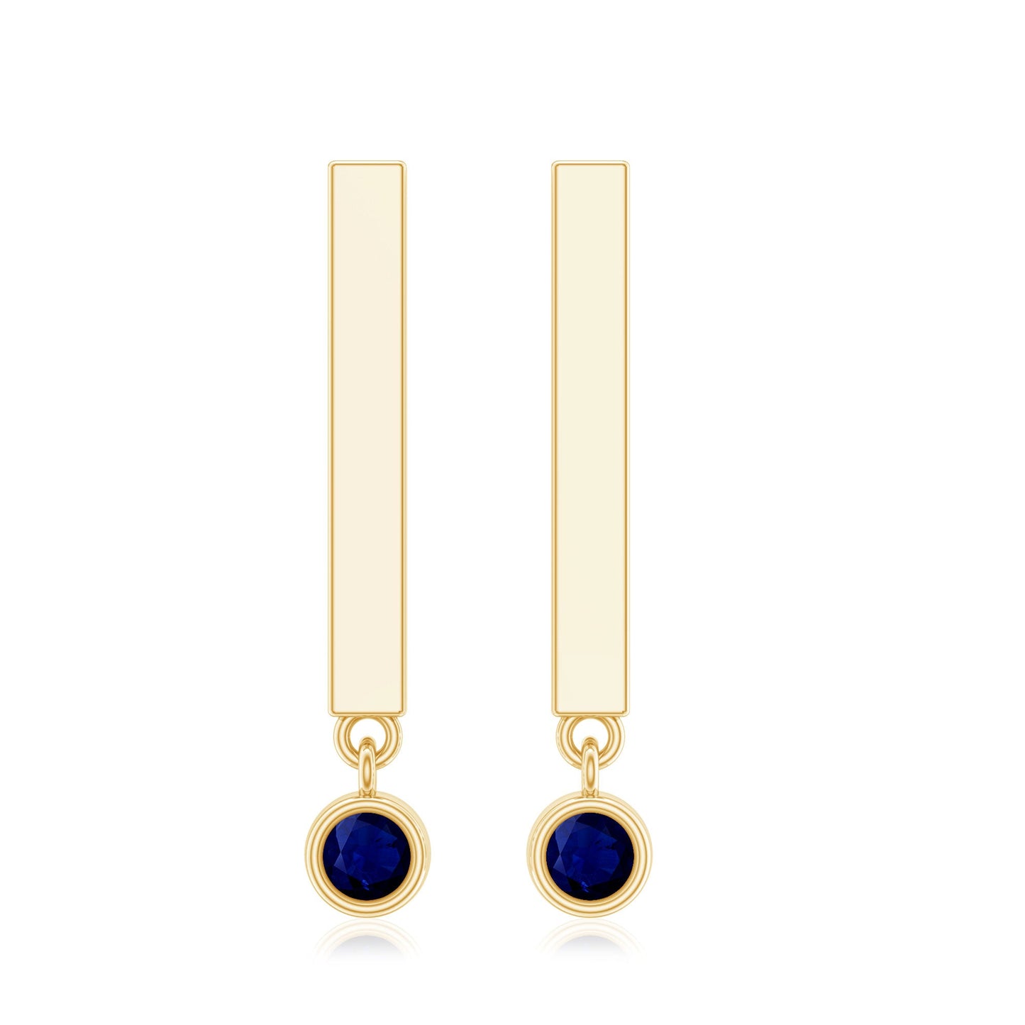 Round Blue Sapphire Bar Drop Earrings for Women