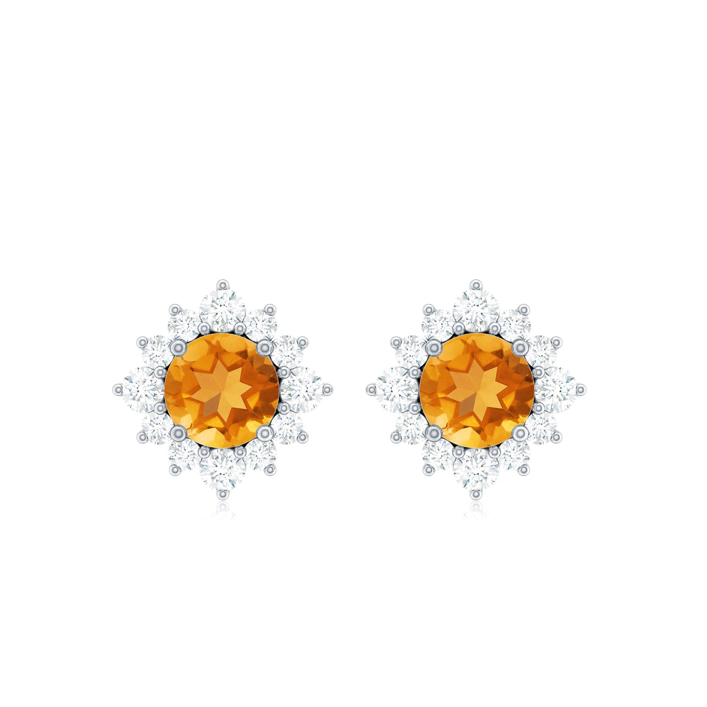 1 CT Classic Citrine Stud Earrings with Diamond Halo