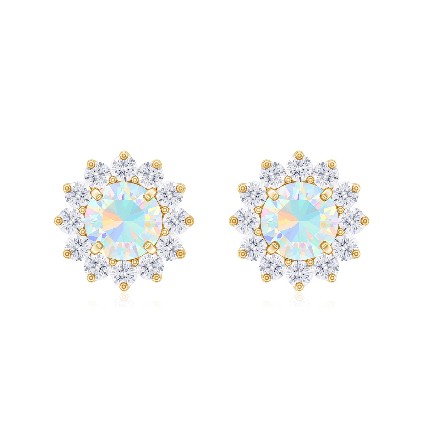 Real Ethiopian Opal Flower Stud Earrings with Diamond Halo