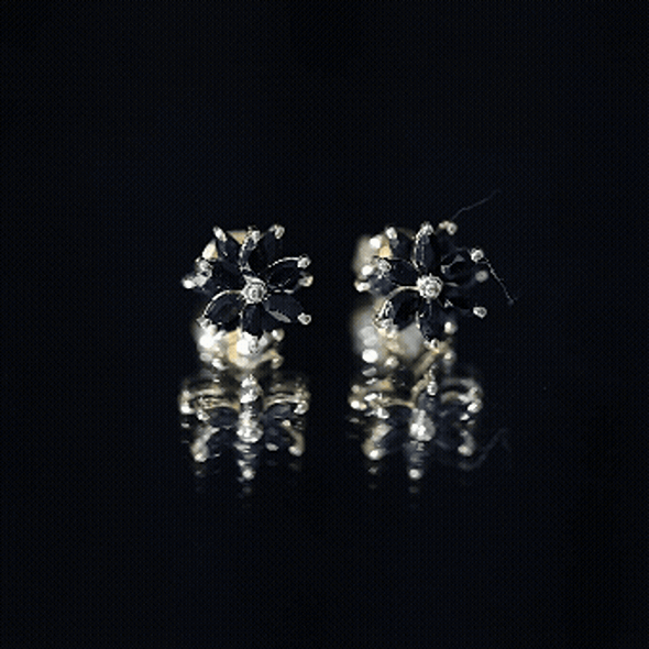 Marquise Shape Black Onyx Floral Statement Stud Earrings