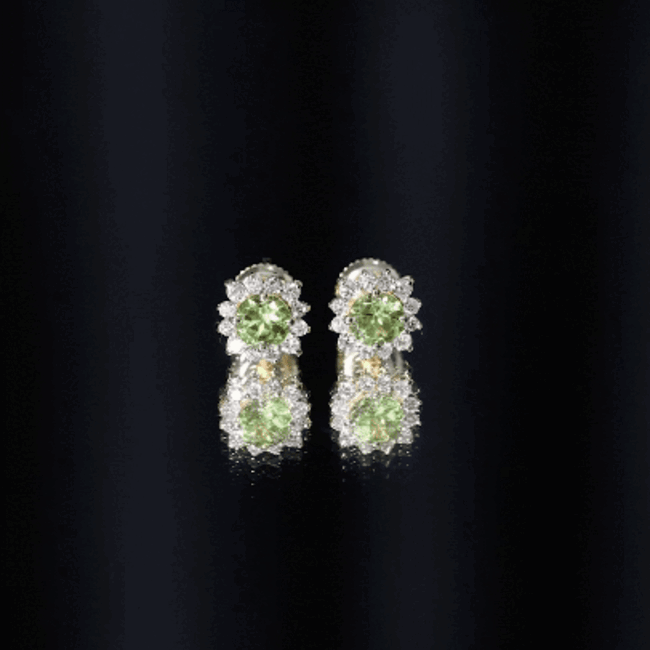 1 Carat Peridot Stud Earrings with Diamond Halo