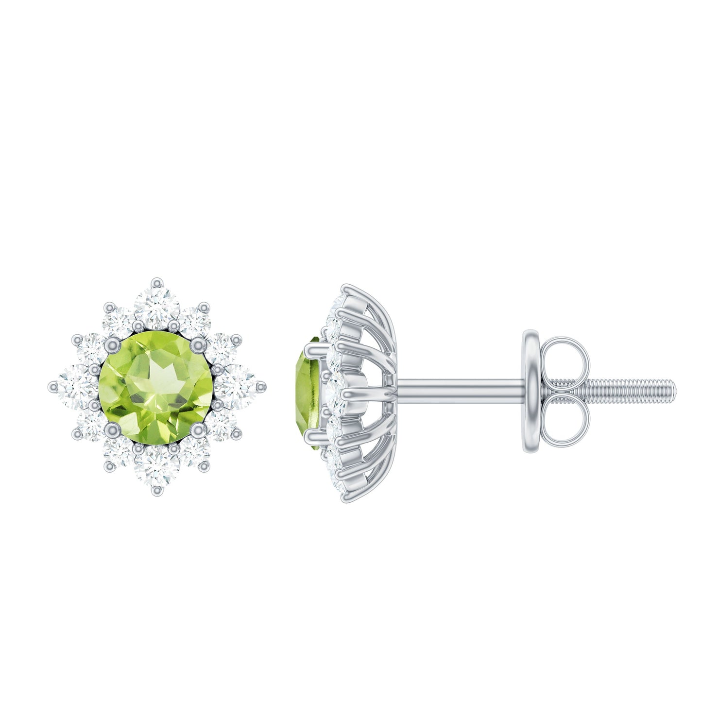 1 Carat Peridot Stud Earrings with Diamond Halo