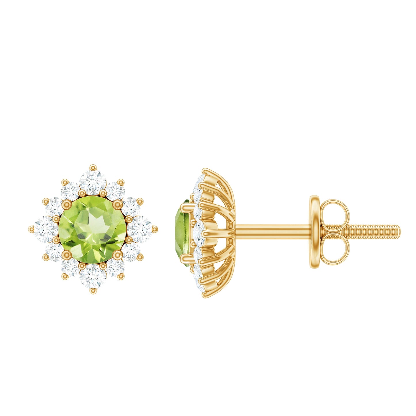 1 Carat Peridot Stud Earrings with Diamond Halo