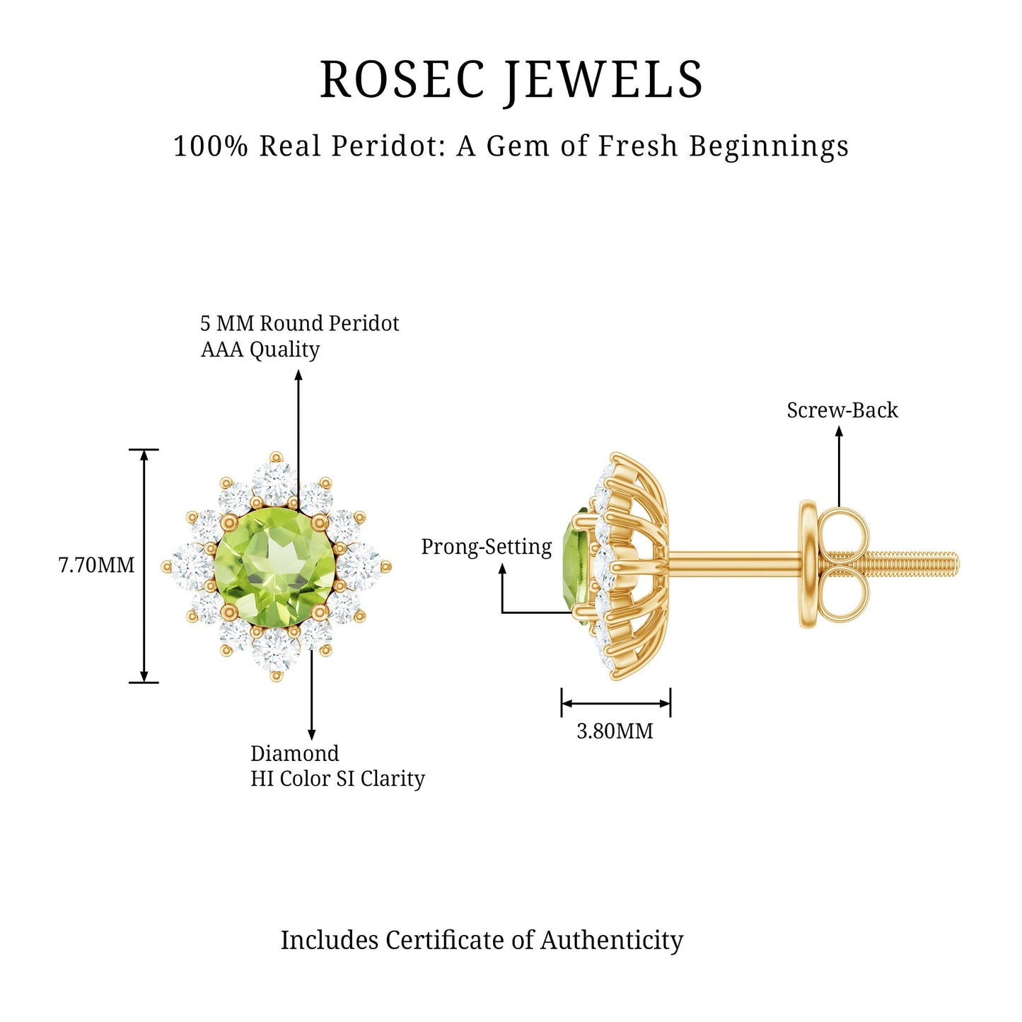 1 Carat Peridot Stud Earrings with Diamond Halo