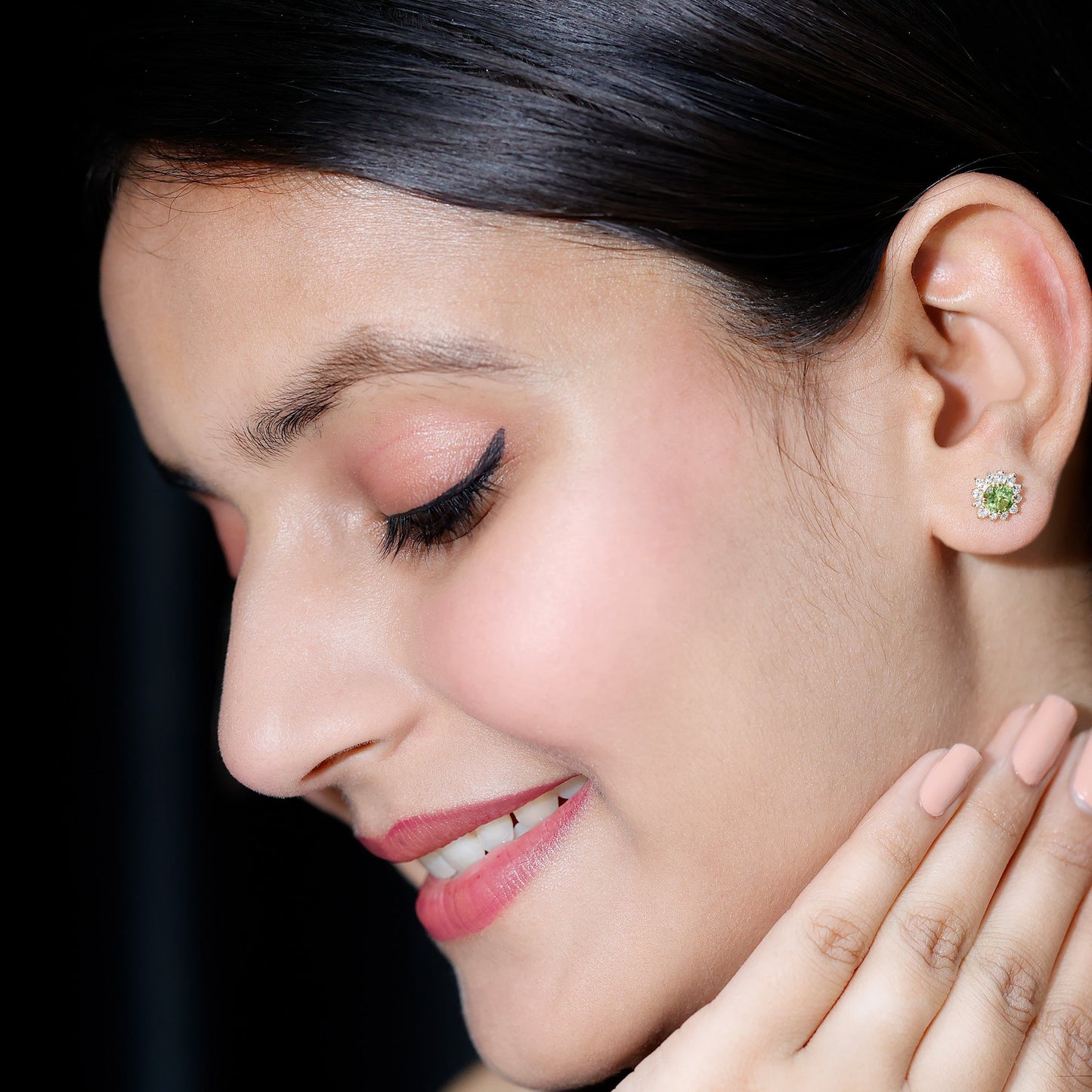 1 Carat Peridot Stud Earrings with Diamond Halo