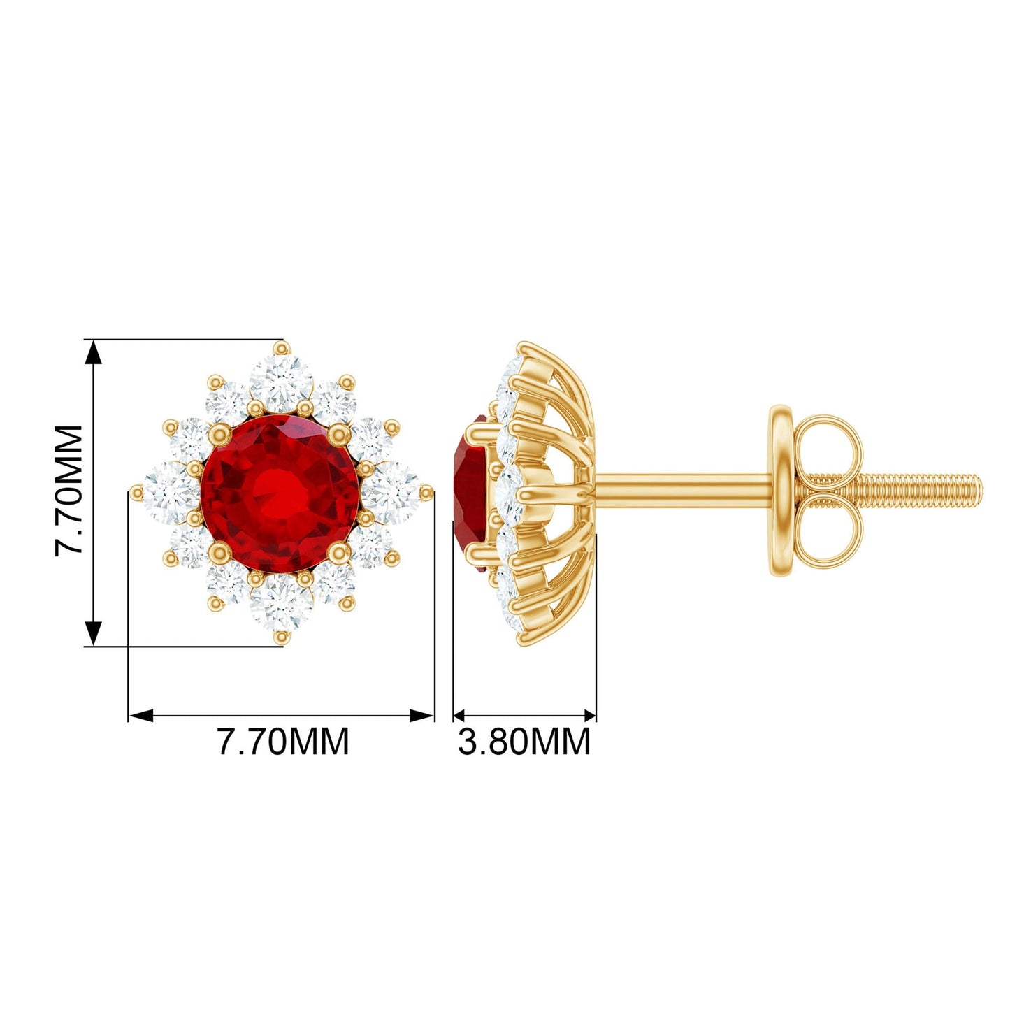 0.6 Carat Lab Grown Ruby Classic Stud Earrings with Diamond Halo