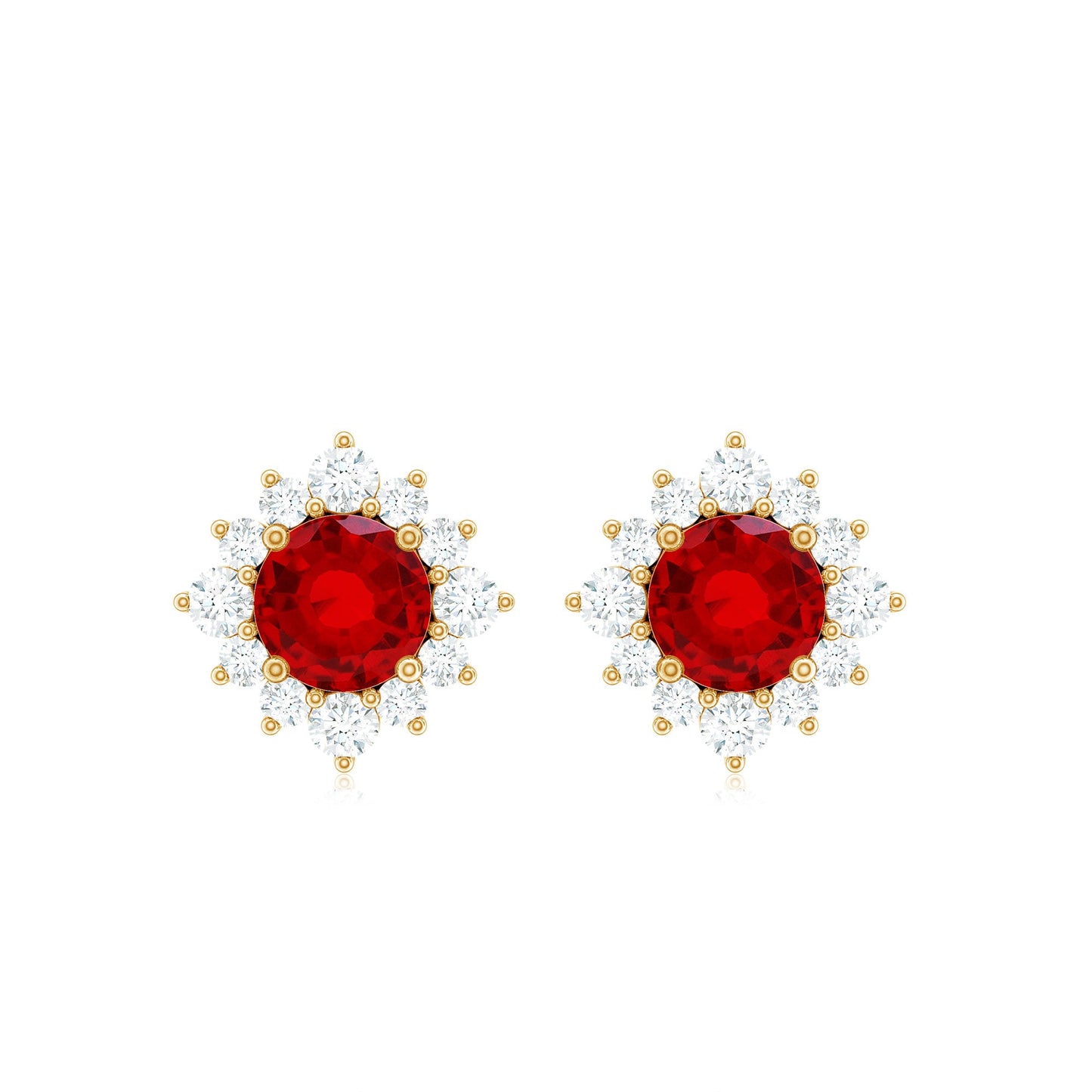 0.6 Carat Lab Grown Ruby Classic Stud Earrings with Diamond Halo