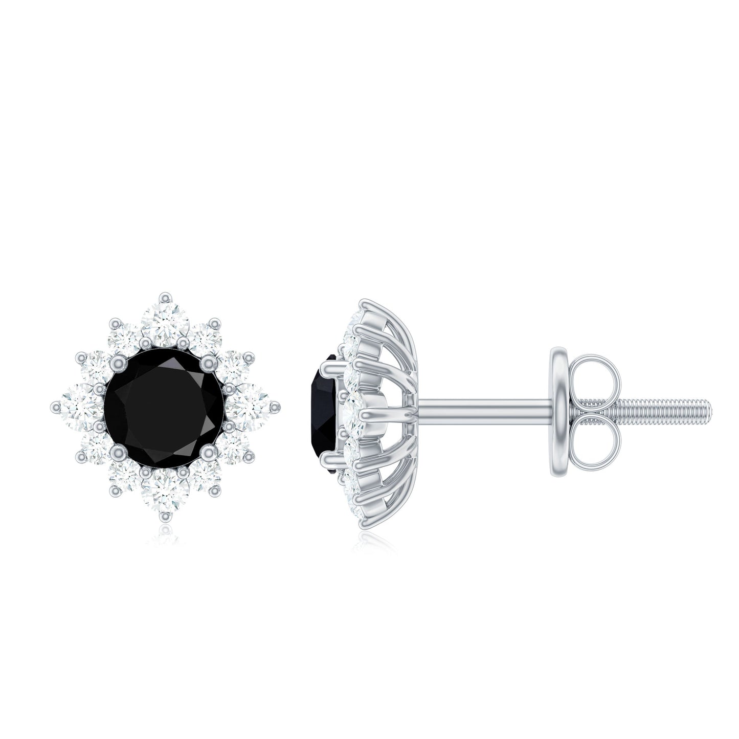 Round Lab Grown Black and White Diamond Halo Stud Earrings