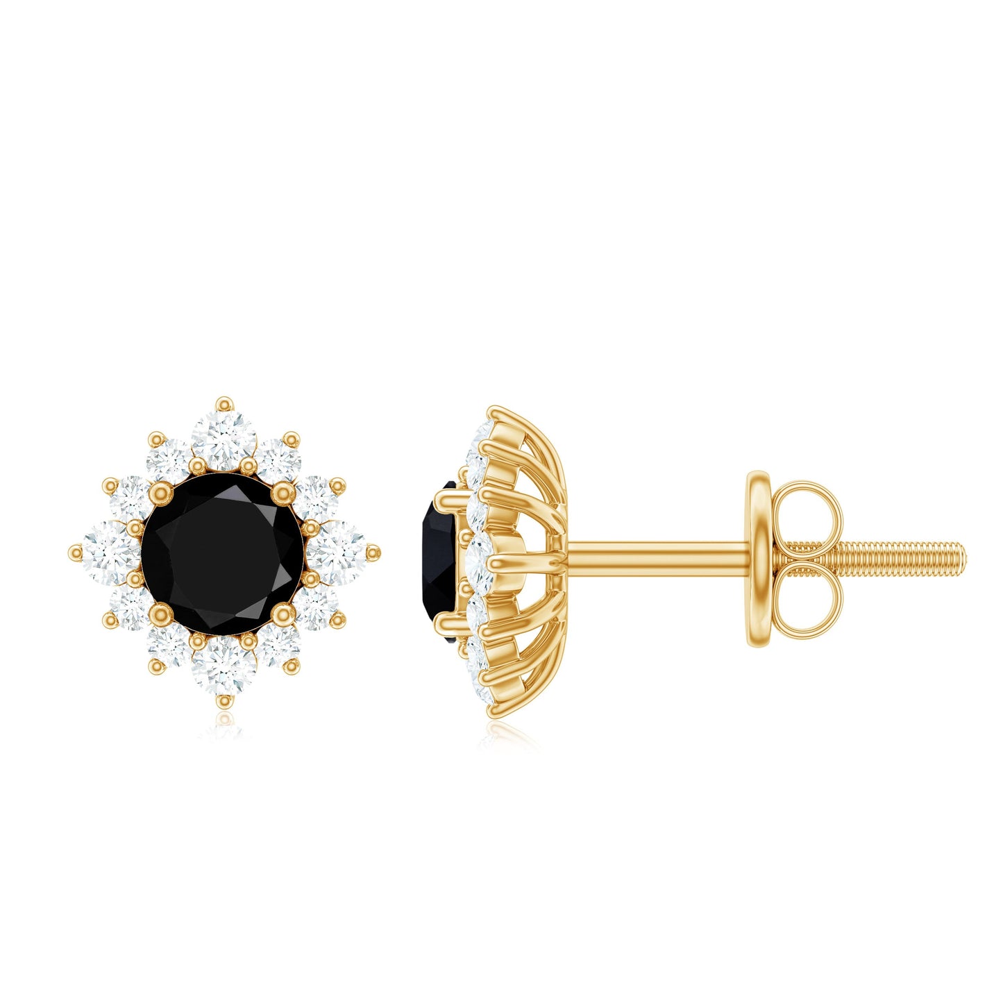 Round Lab Grown Black and White Diamond Halo Stud Earrings
