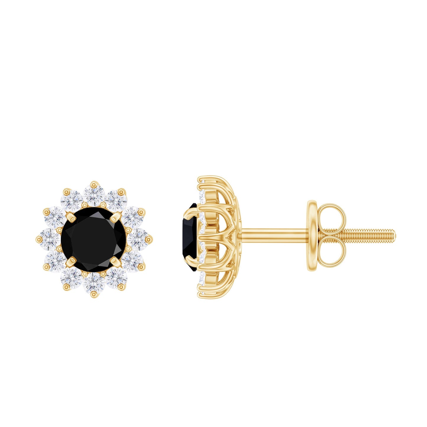 0.9 Carat Black Spinel and Diamond Classic Halo Stud Earrings