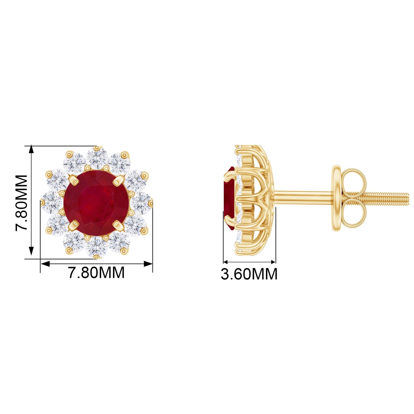Ruby Classic Stud Earrings with Diamond Halo