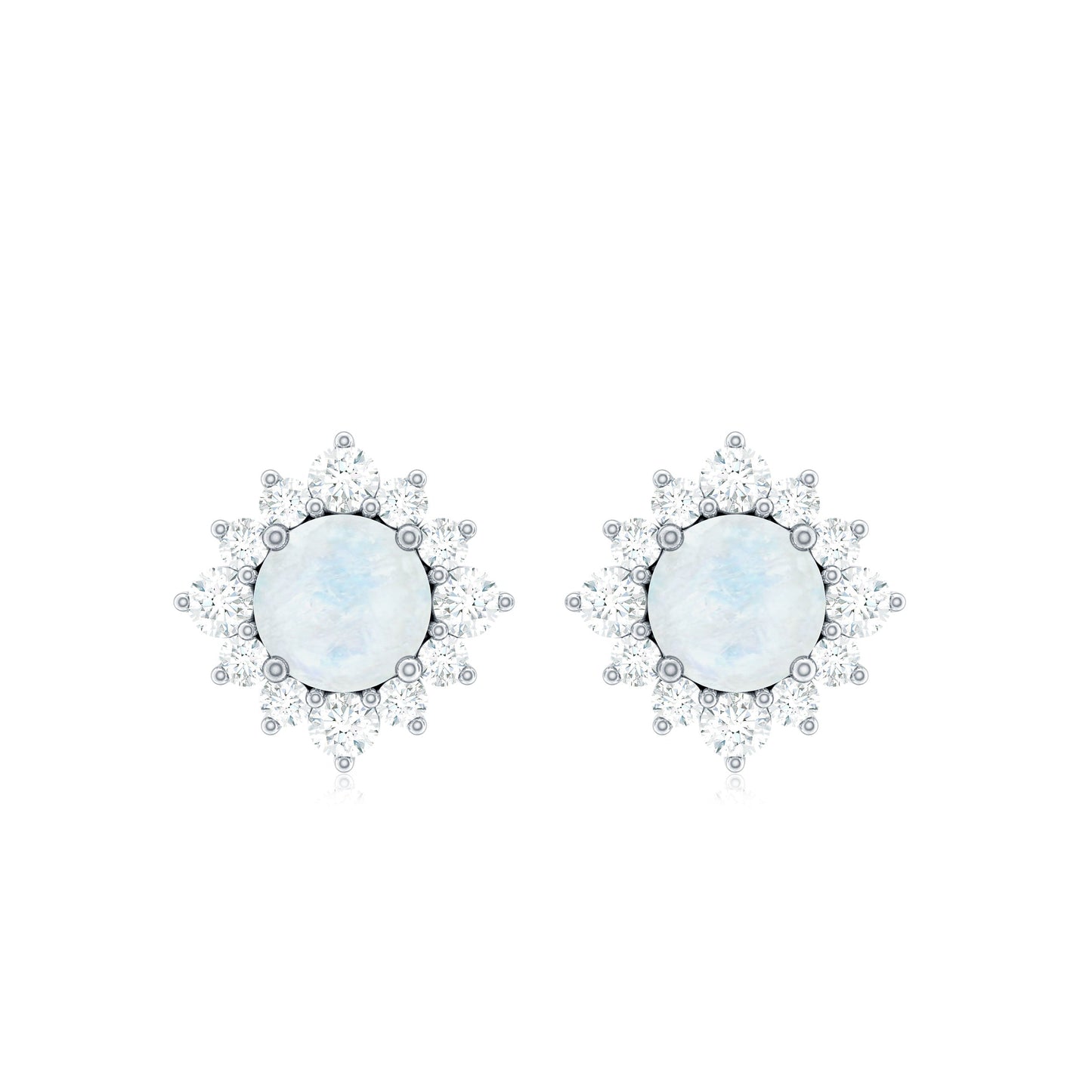 Classic Moonstone Stud Earrings with Diamond Halo