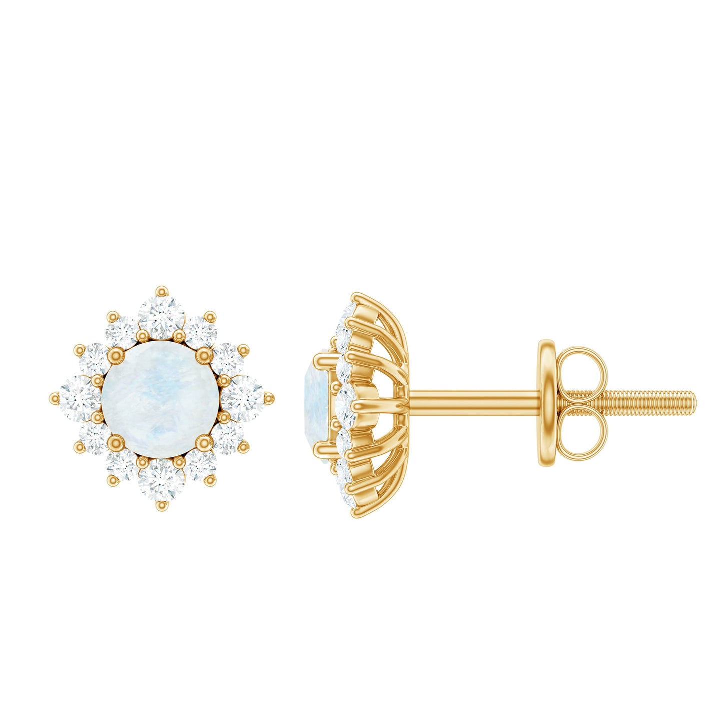 Classic Moonstone Stud Earrings with Diamond Halo