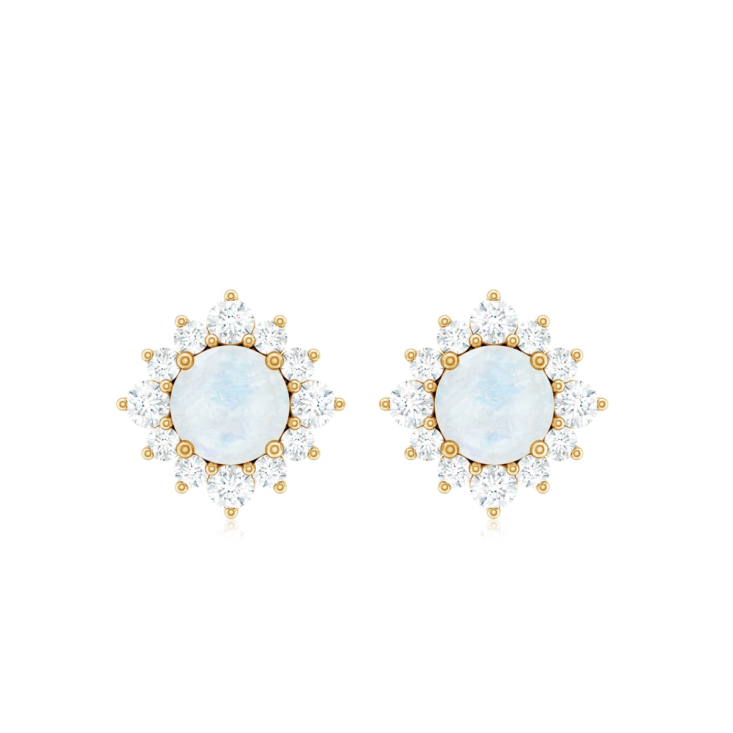 Classic Moonstone Stud Earrings with Diamond Halo