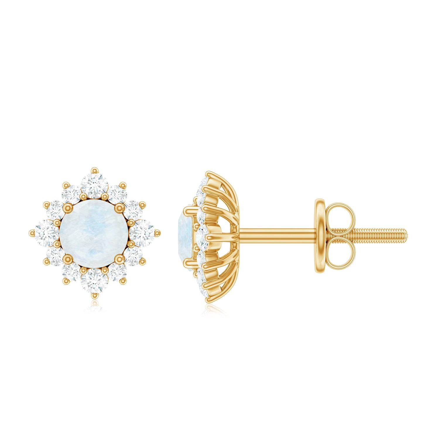Classic Moonstone Stud Earrings with Diamond Halo