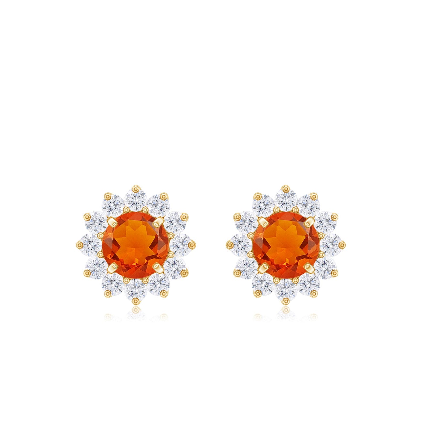 0.9 Carat Classic Fire Opal Stud Earrings with Diamond Halo