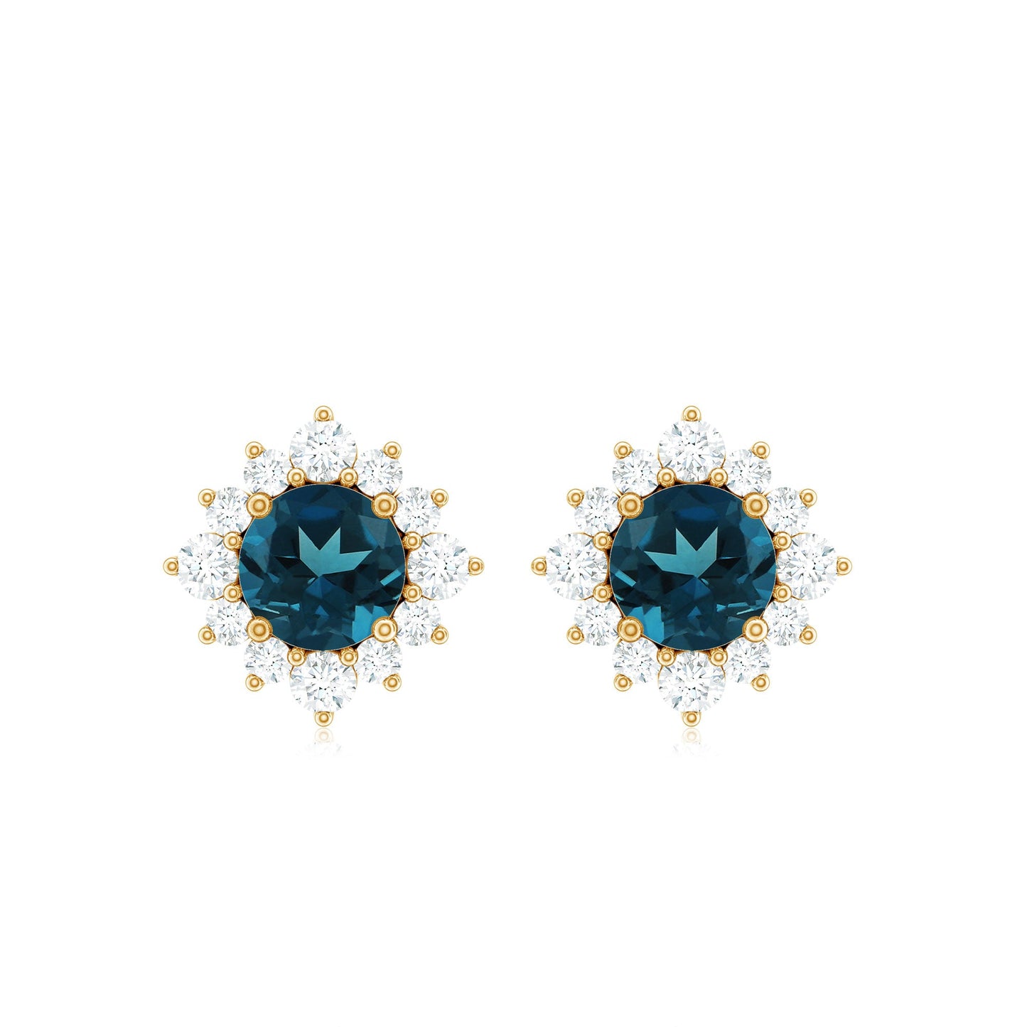1.2 Carat Classic London Blue Topaz Stud Earrings with Diamond Halo