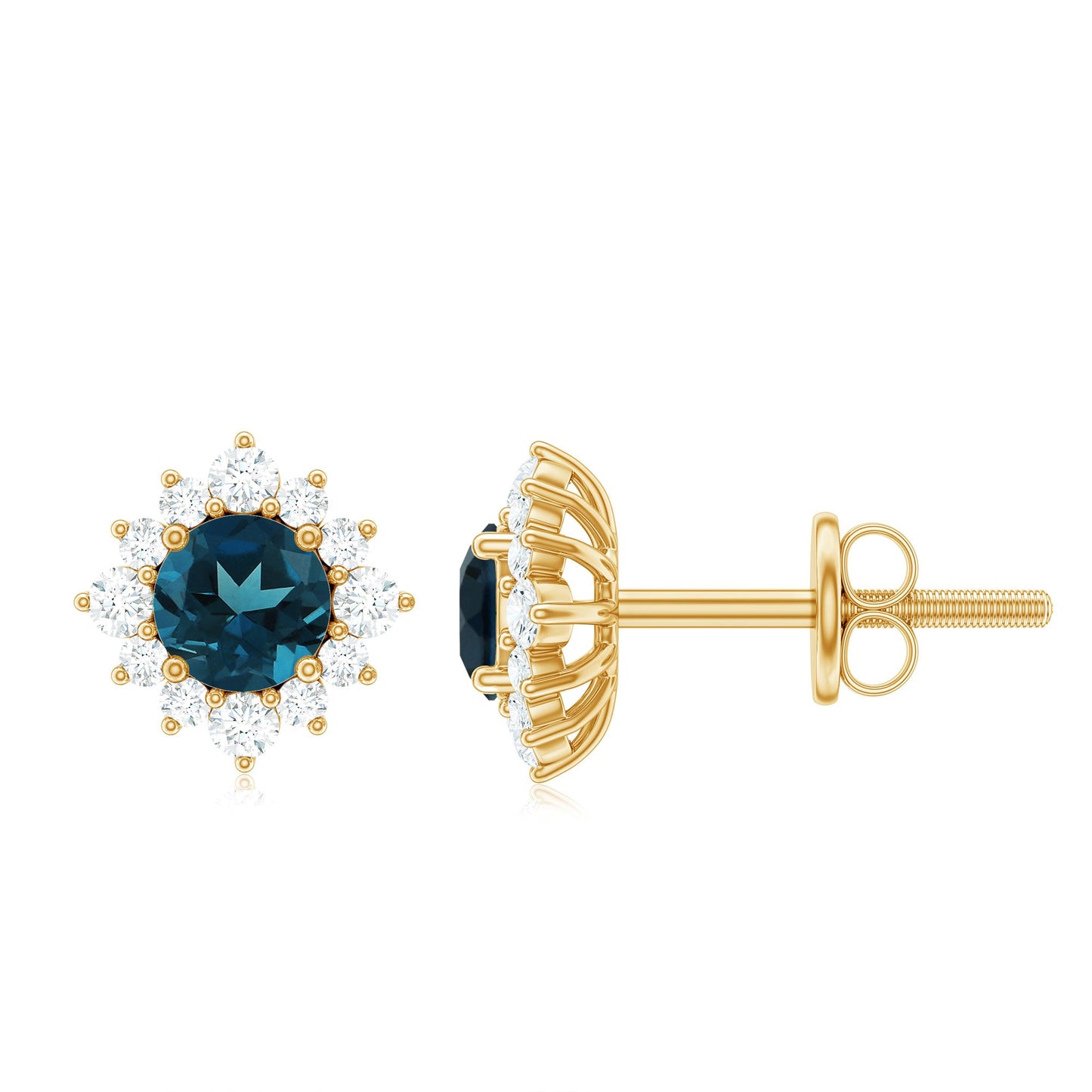 1.2 Carat Classic London Blue Topaz Stud Earrings with Diamond Halo