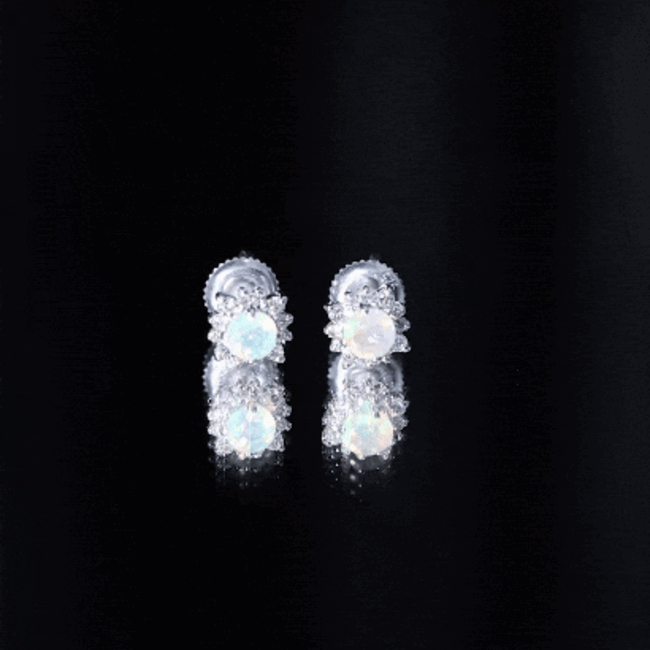 Classic Ethiopian Opal Stud Earrings with Diamond Halo
