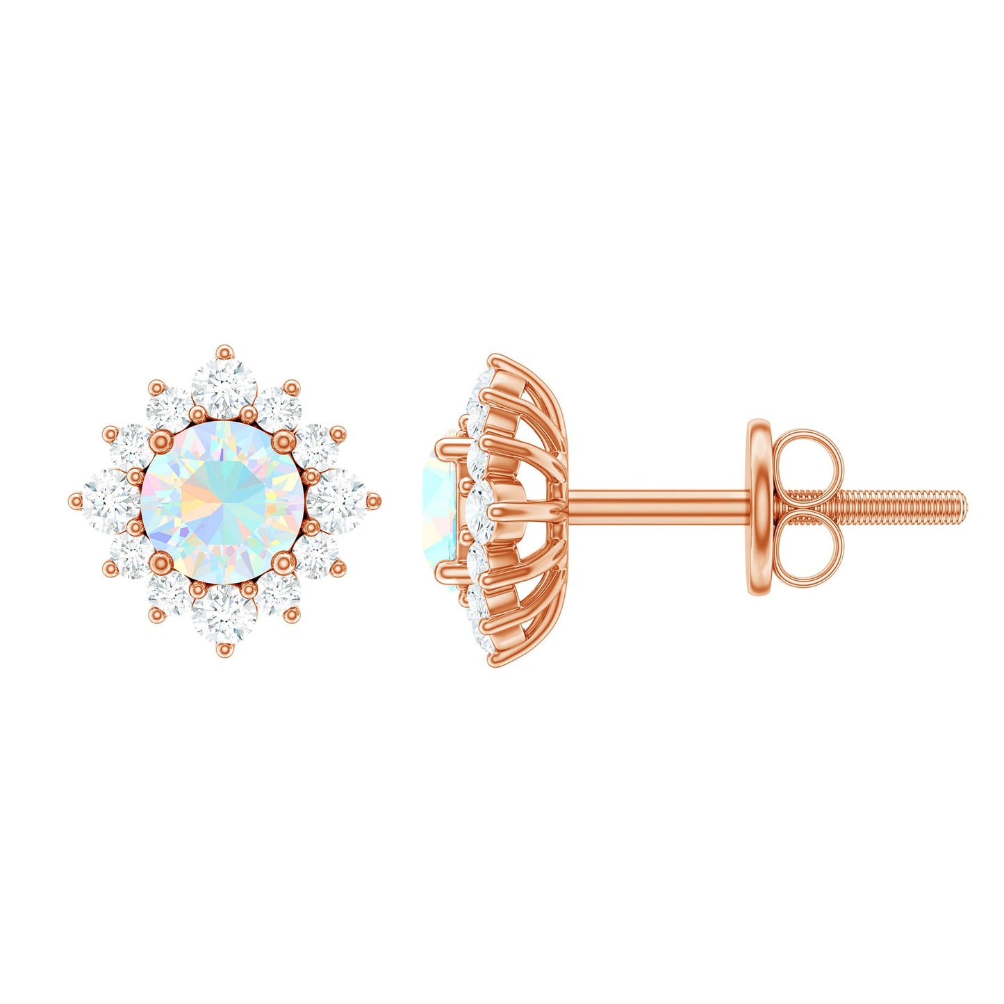 Classic Ethiopian Opal Stud Earrings with Diamond Halo