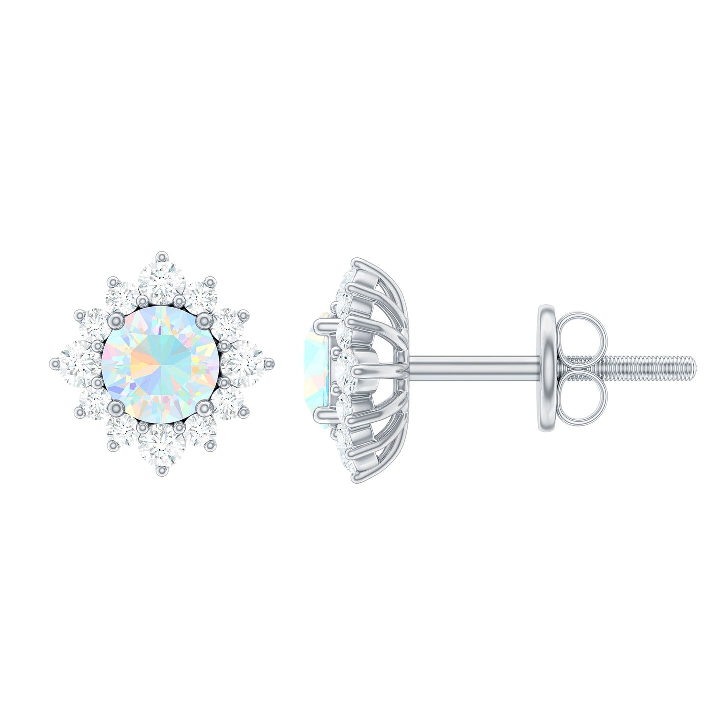Classic Ethiopian Opal Stud Earrings with Diamond Halo