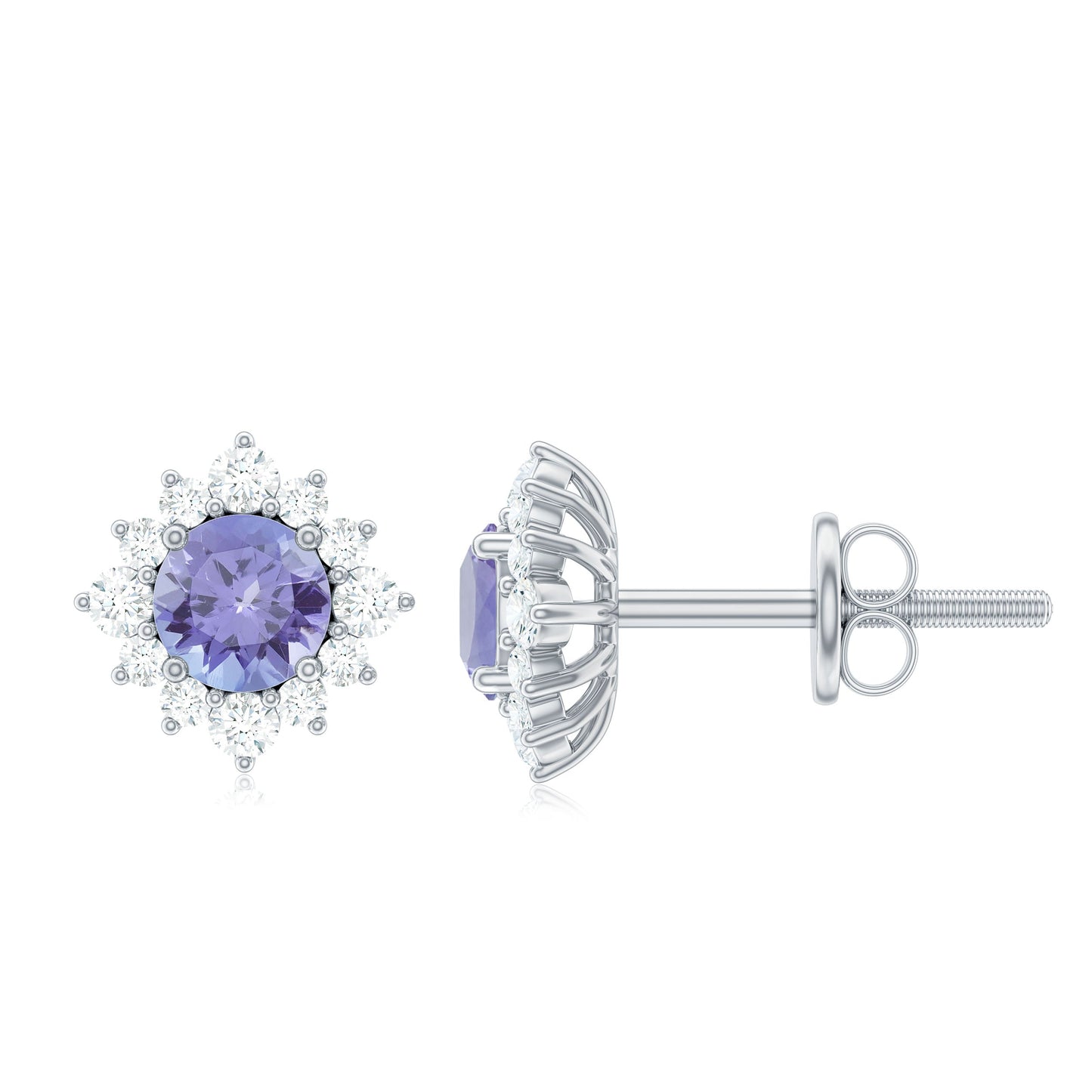 1 Carat Classic Tanzanite Stud Earrings with Diamond Halo