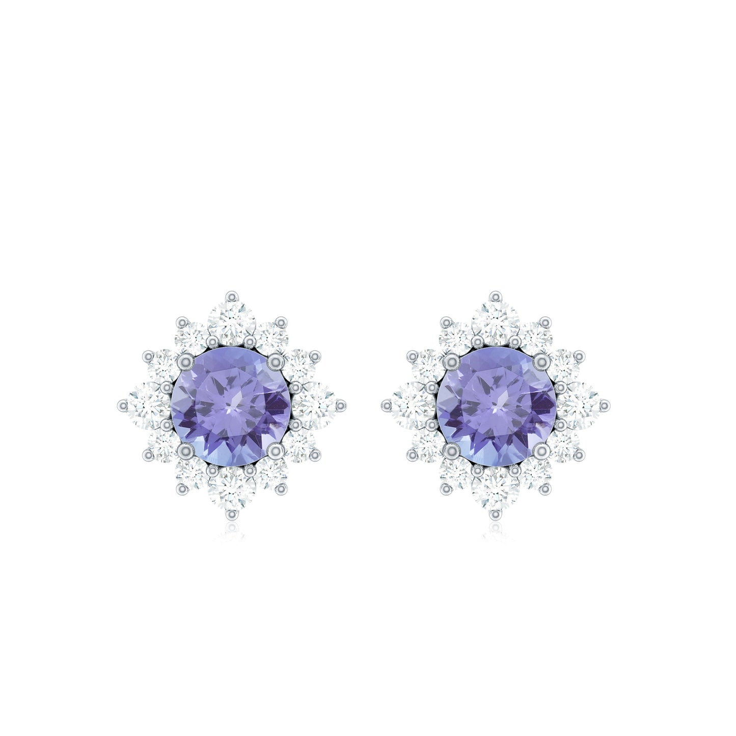 1 Carat Classic Tanzanite Stud Earrings with Diamond Halo