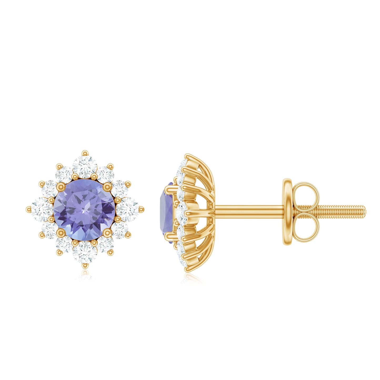 1 Carat Classic Tanzanite Stud Earrings with Diamond Halo