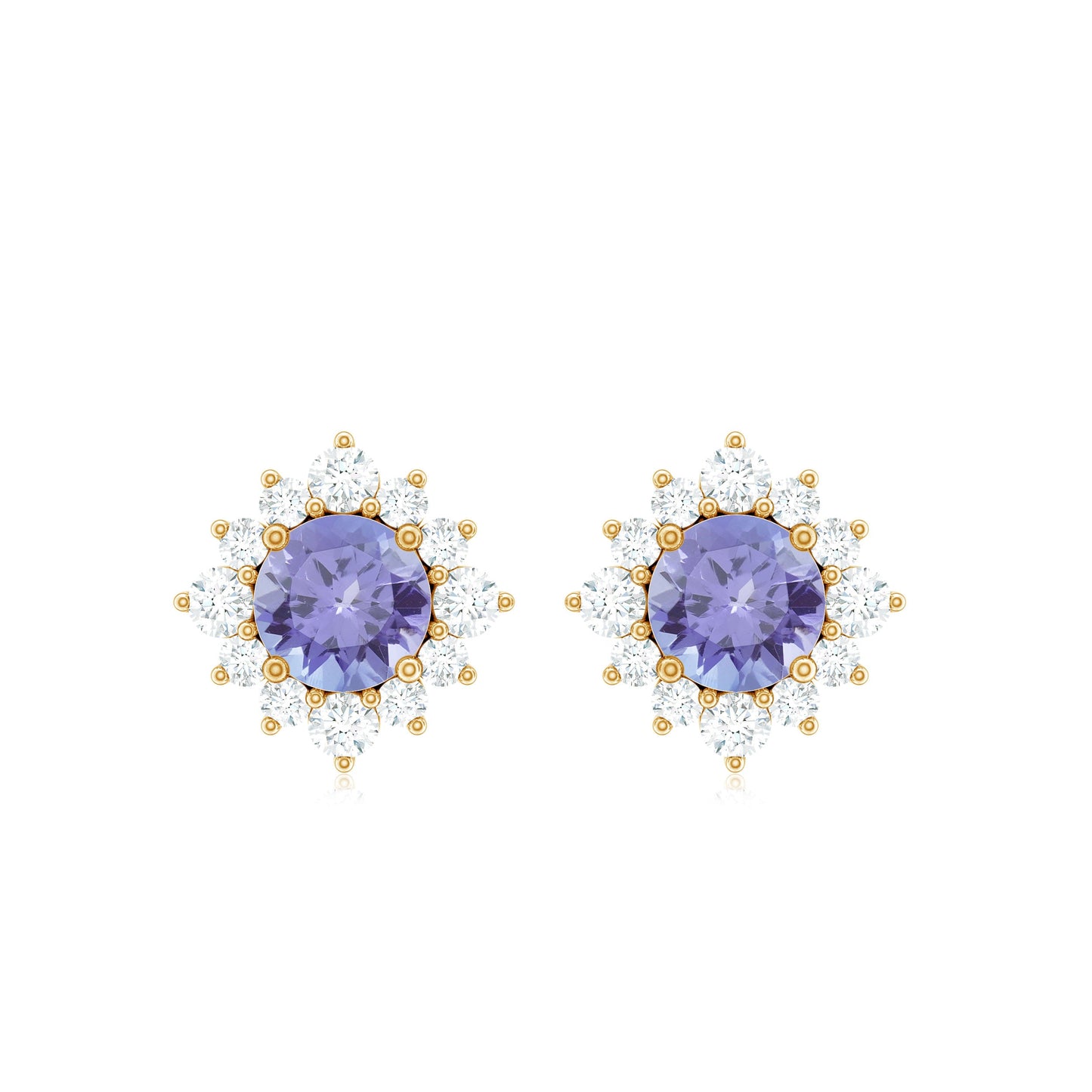1 Carat Classic Tanzanite Stud Earrings with Diamond Halo