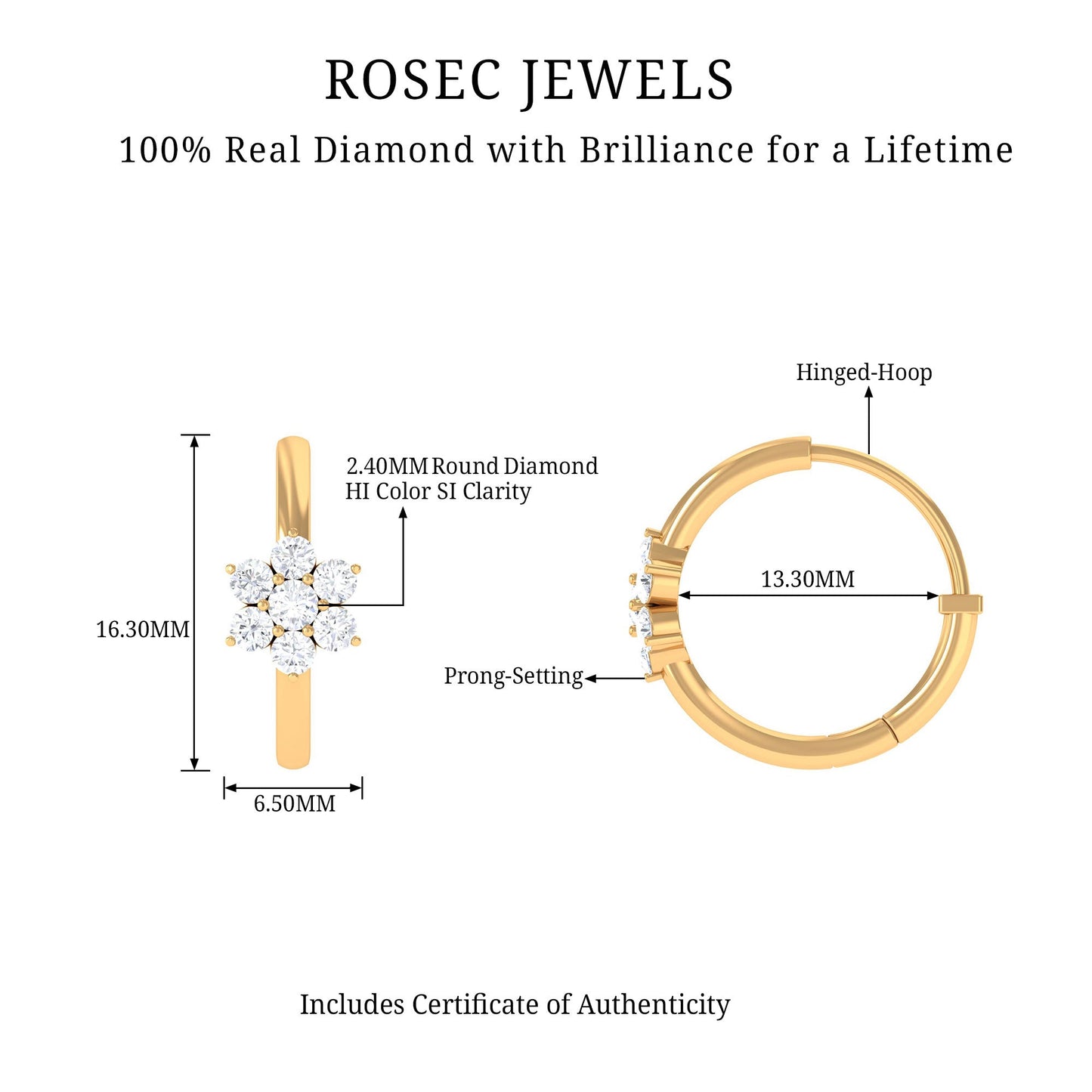 Real Diamond Flower Hoop Earrings for Women