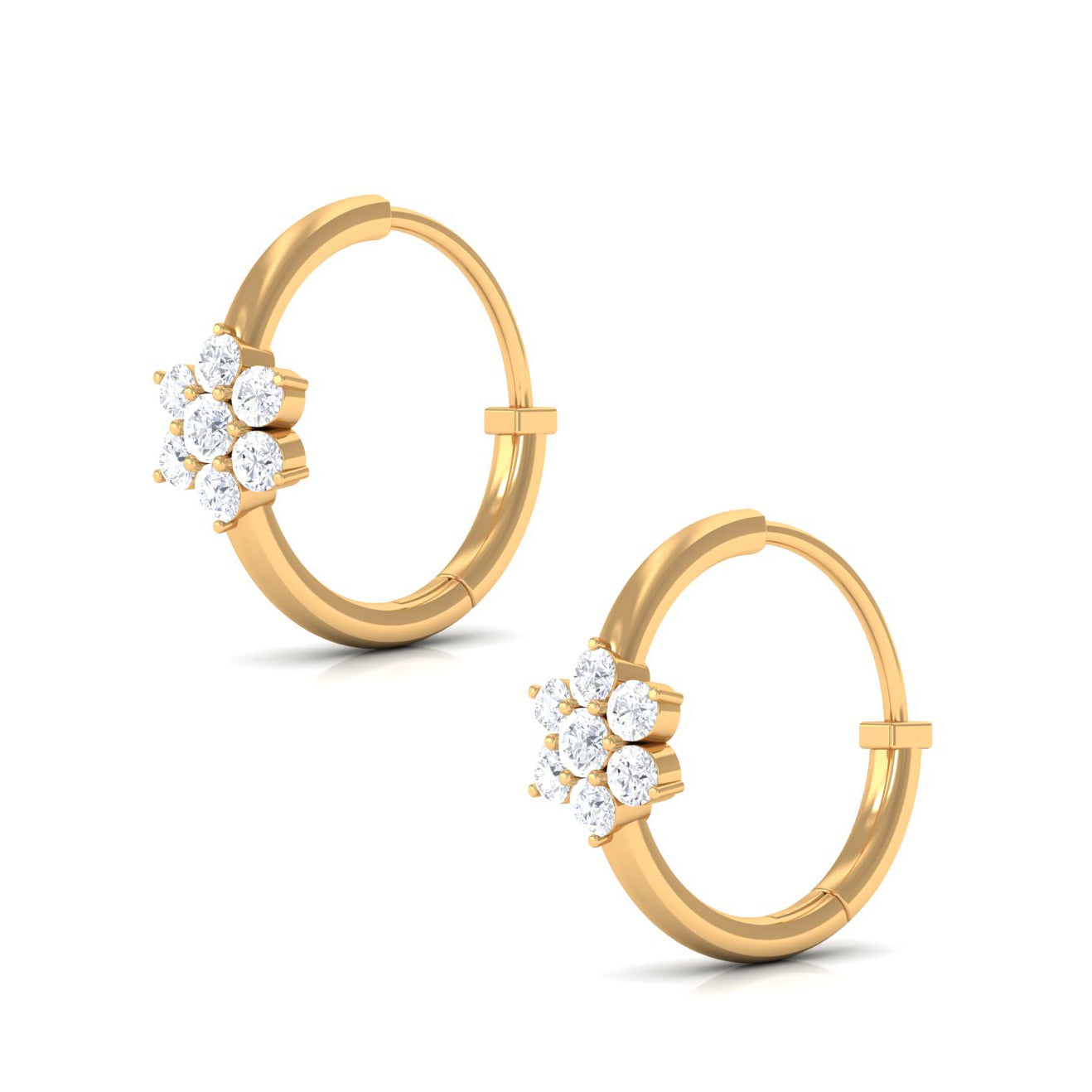 Real Diamond Flower Hoop Earrings for Women