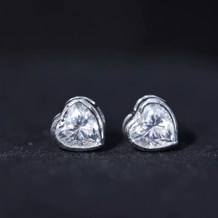 3 Carat Moissanite Heart Stud Earrings in Bezel Setting