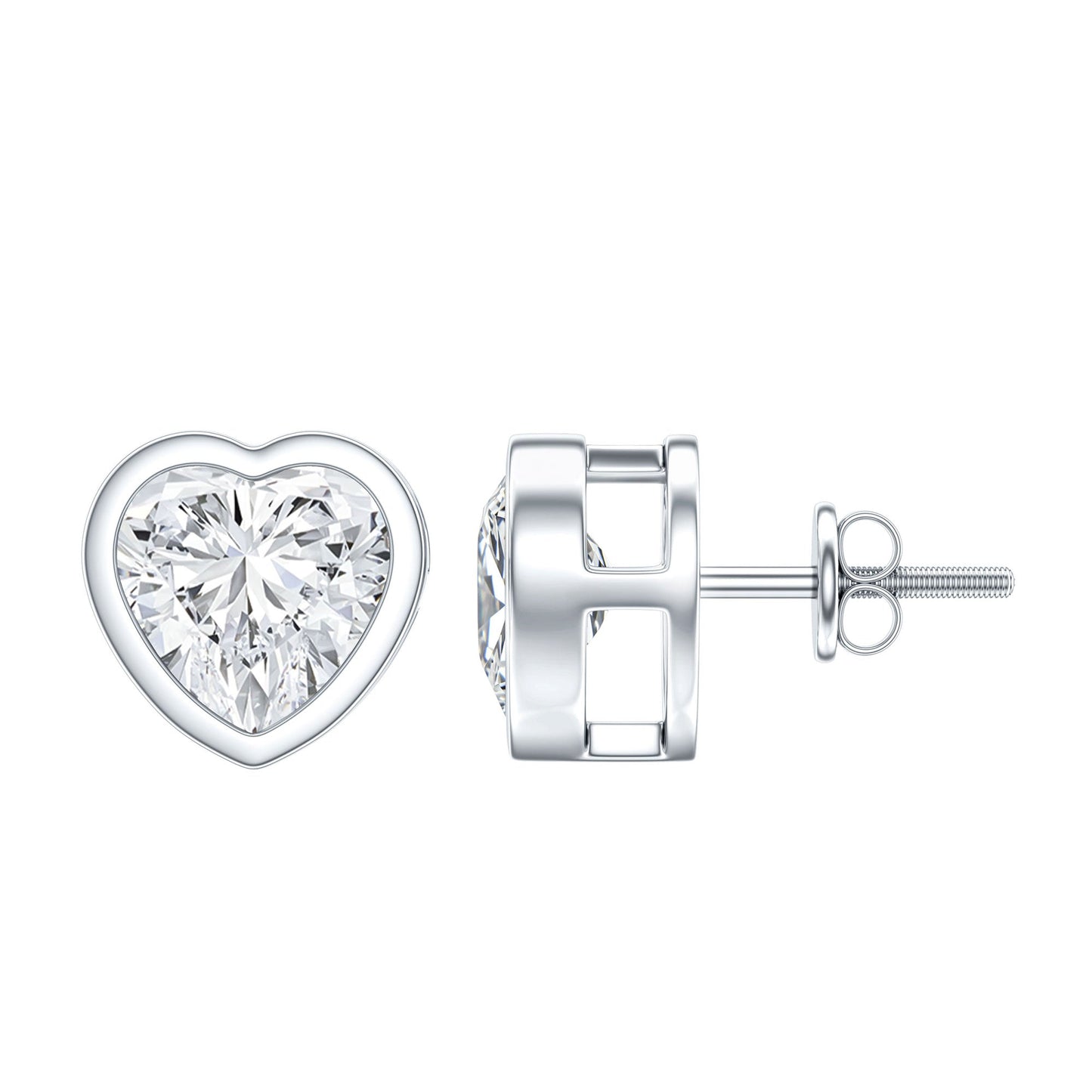 3 Carat Moissanite Heart Stud Earrings in Bezel Setting