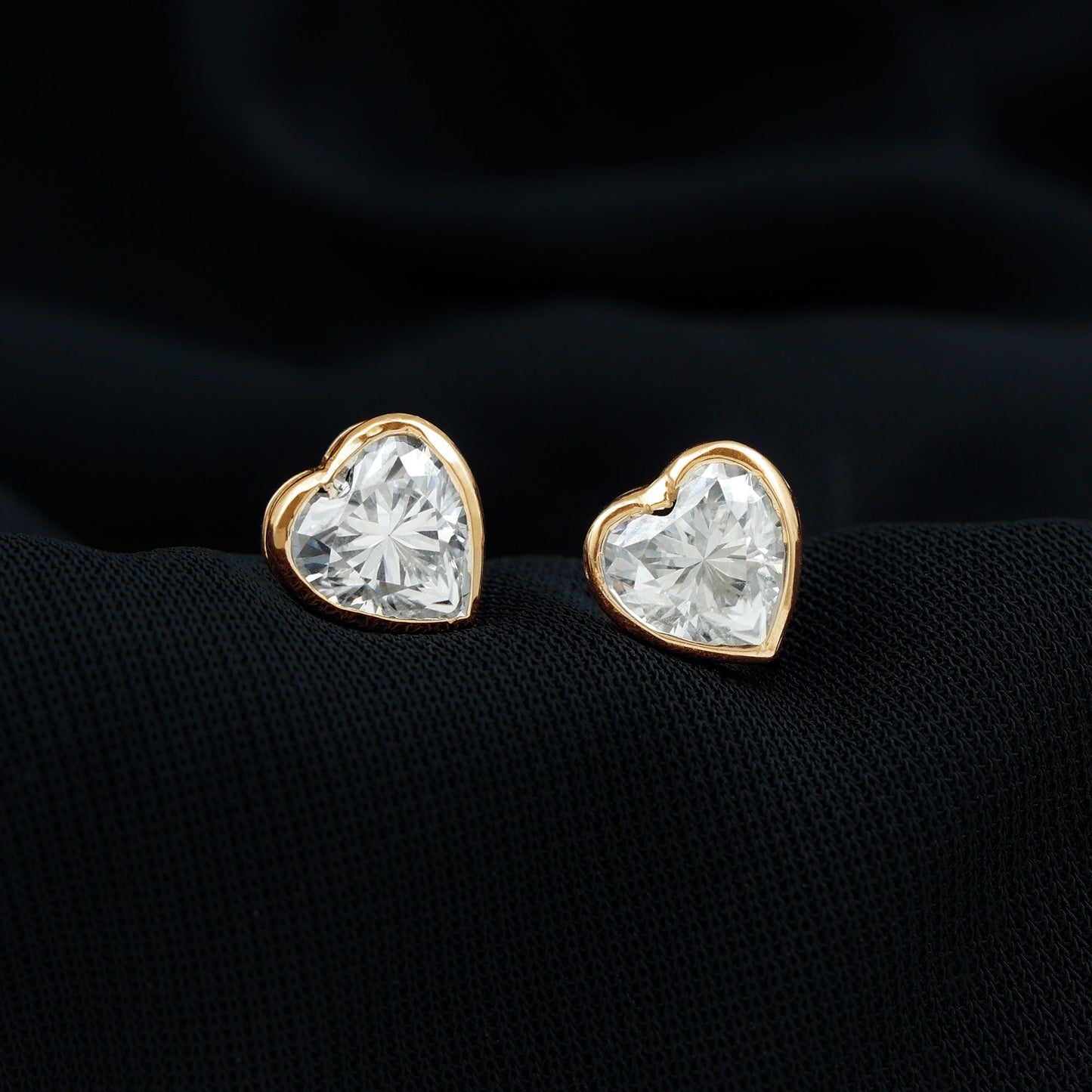 3 Carat Moissanite Heart Stud Earrings in Bezel Setting