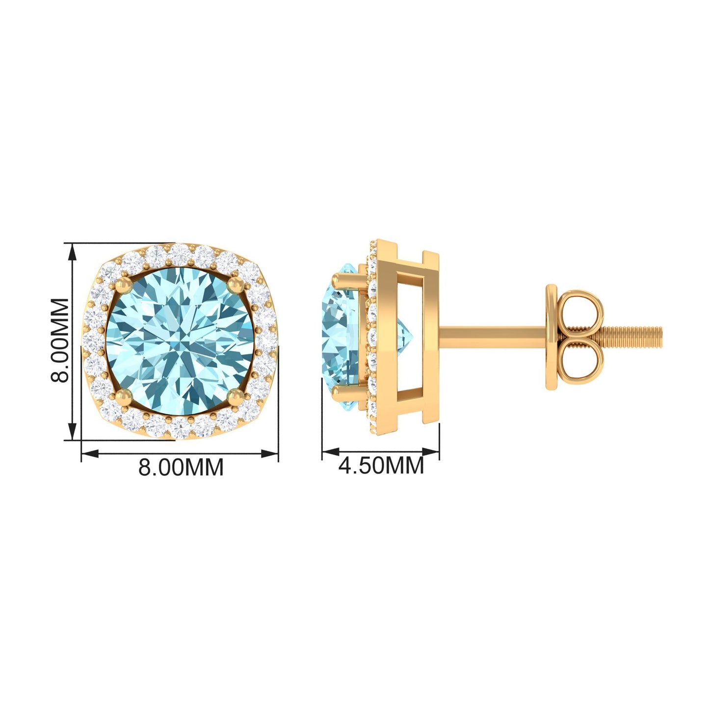 Natural Aquamarine Bridal Stud Earrings with Diamond Halo