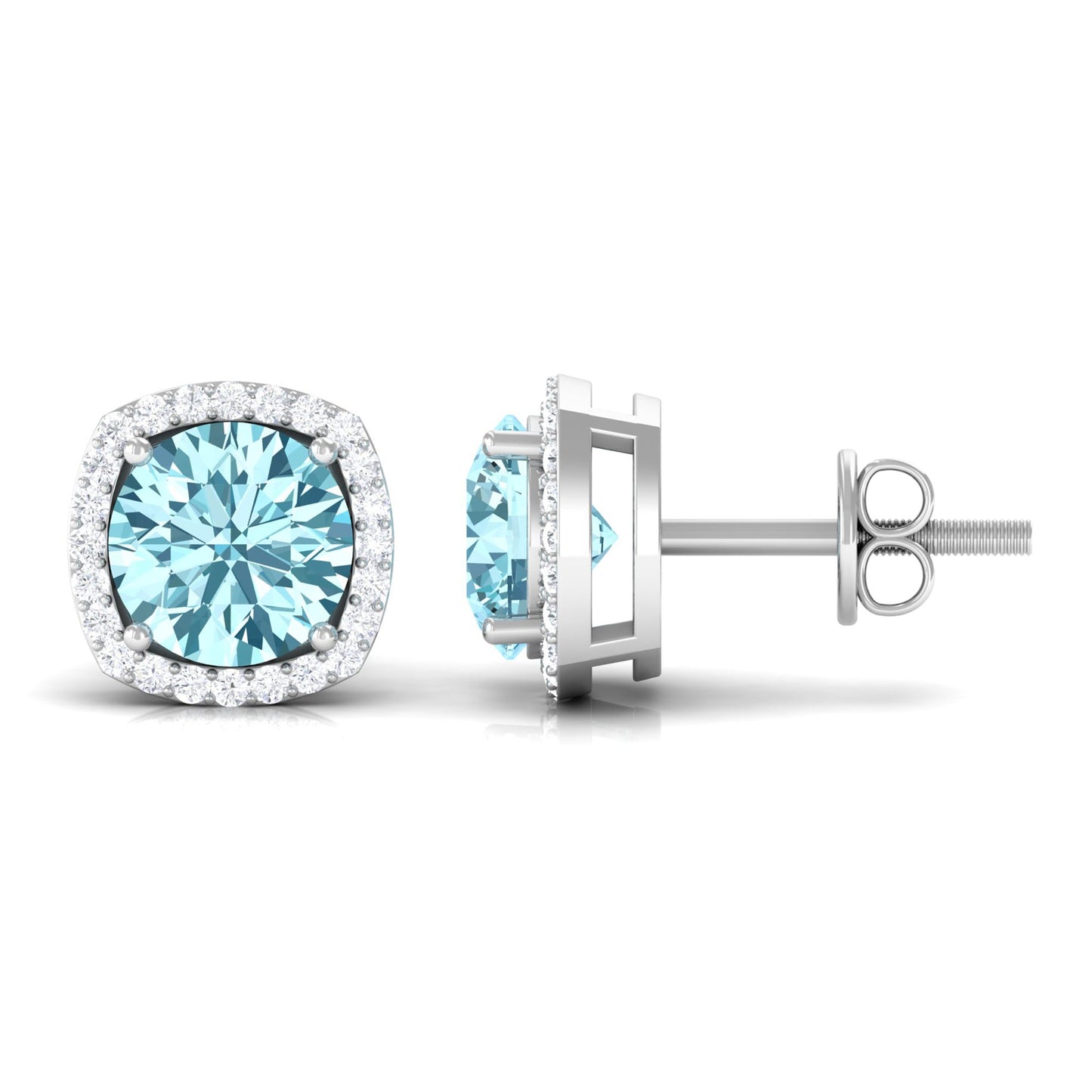 Natural Aquamarine Bridal Stud Earrings with Diamond Halo