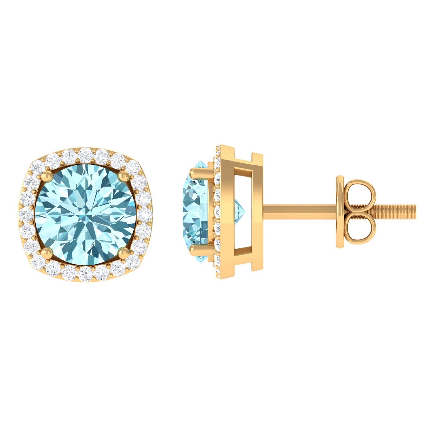 Natural Aquamarine Bridal Stud Earrings with Diamond Halo