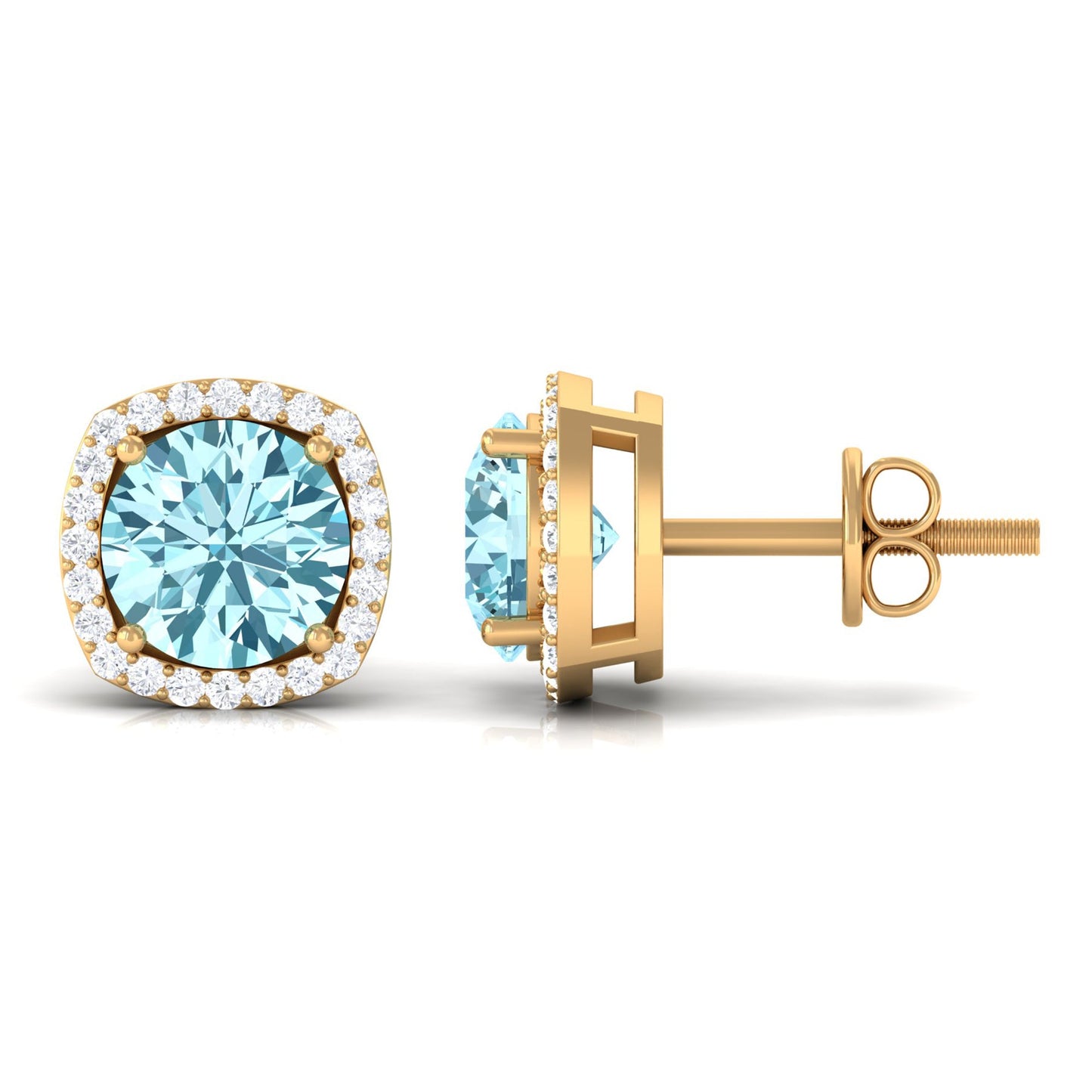 Natural Aquamarine Bridal Stud Earrings with Diamond Halo