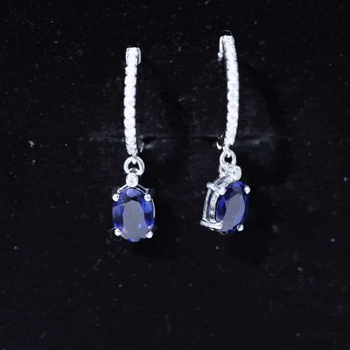 Oval Lab Created Blue Sapphire and Moissanite Hoop Drop Earrings