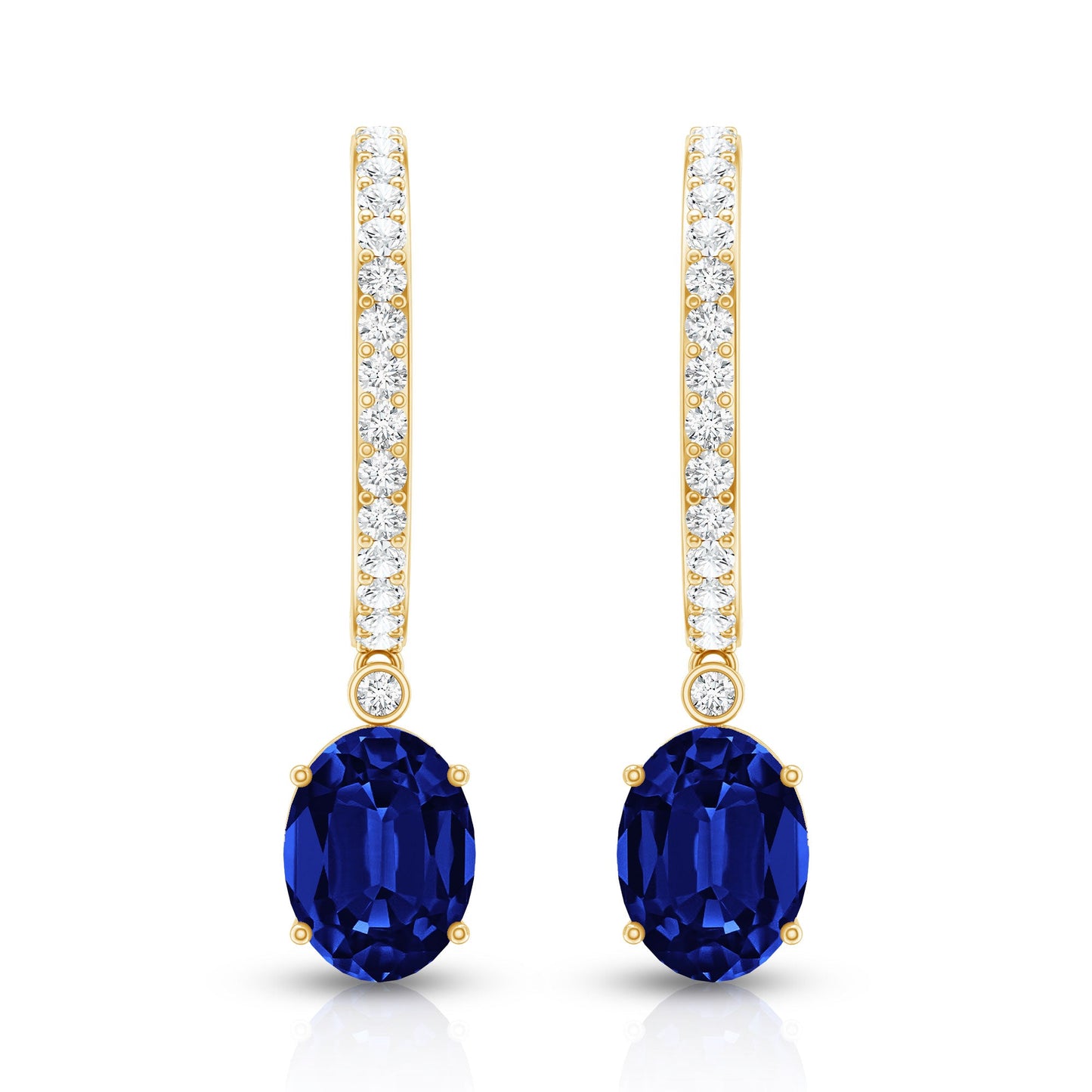 Oval Lab Created Blue Sapphire and Moissanite Hoop Drop Earrings
