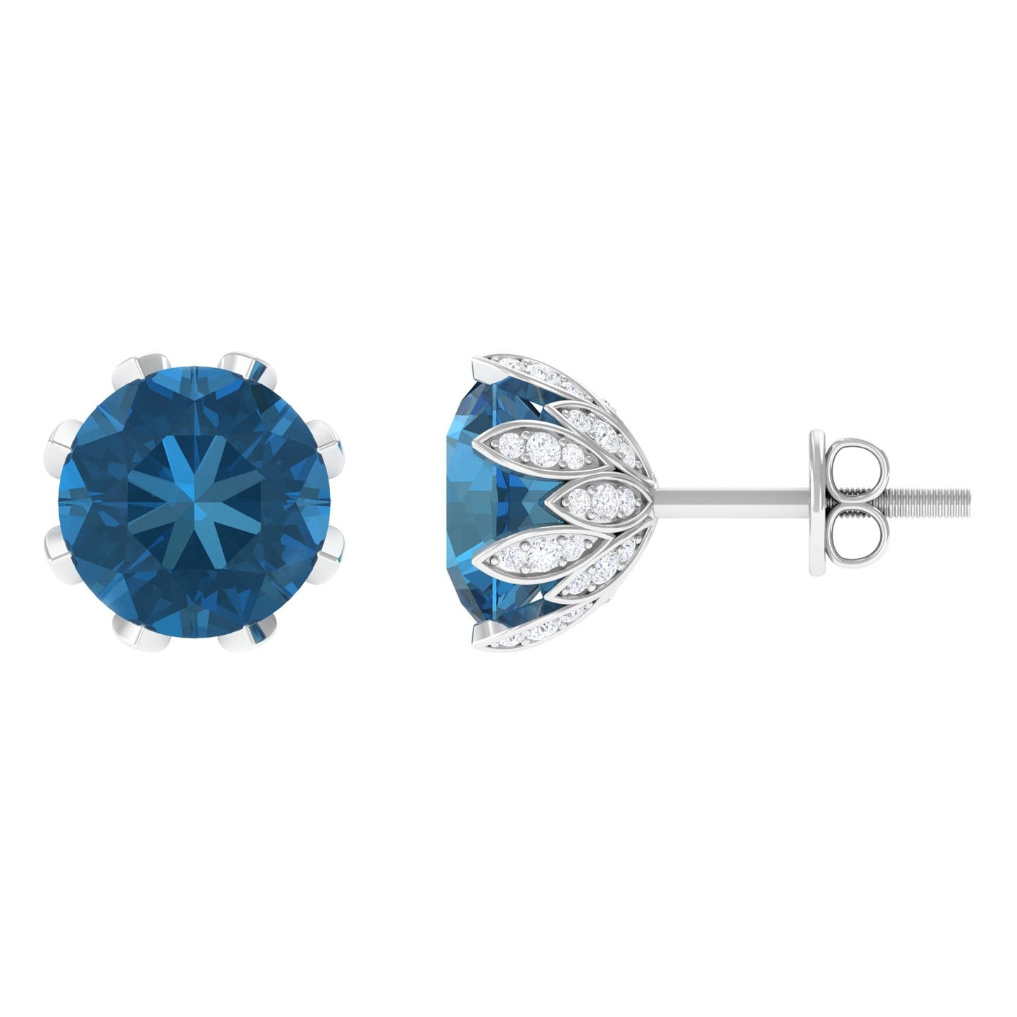 4 CT London Blue Topaz and Diamond Bridal Stud Earrings