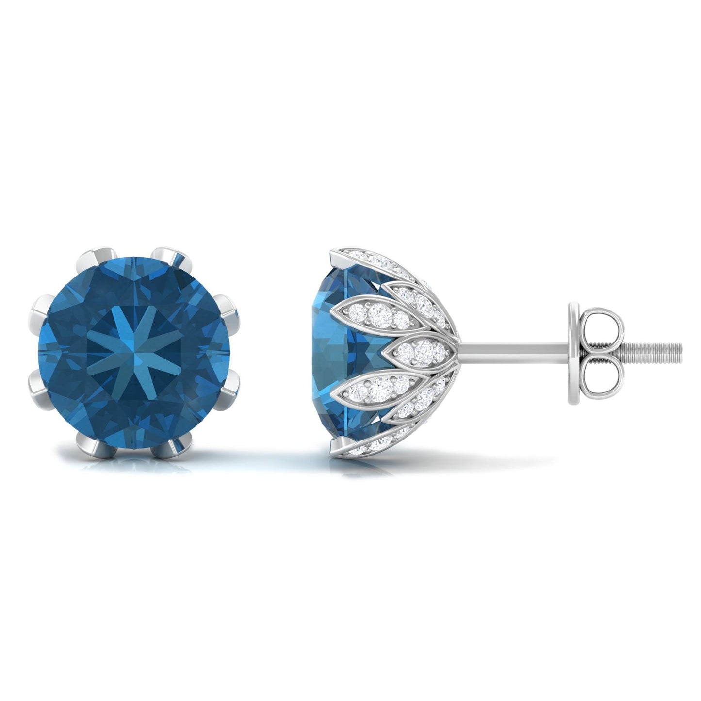 4 CT London Blue Topaz and Diamond Bridal Stud Earrings