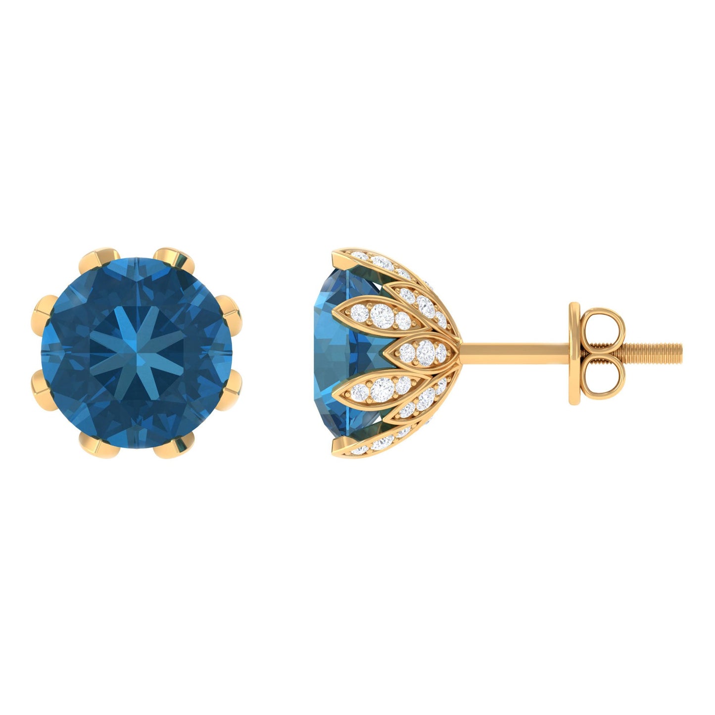 4 CT London Blue Topaz and Diamond Bridal Stud Earrings
