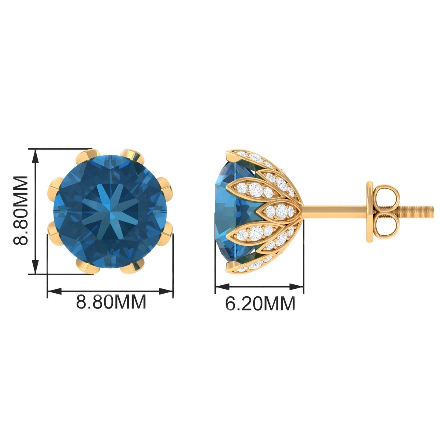4 CT London Blue Topaz and Diamond Bridal Stud Earrings