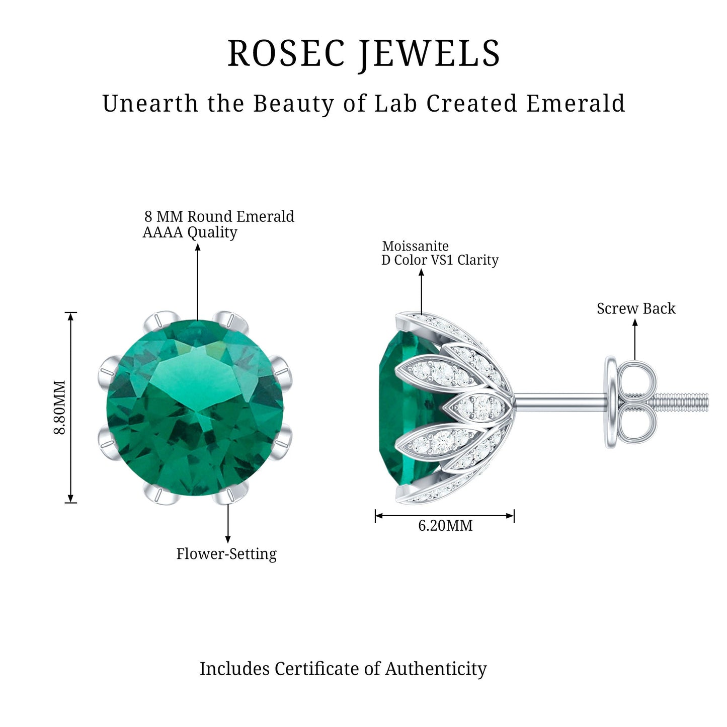 4.3 Carat Certified Lab Created Emerald Floral Stud Earrings