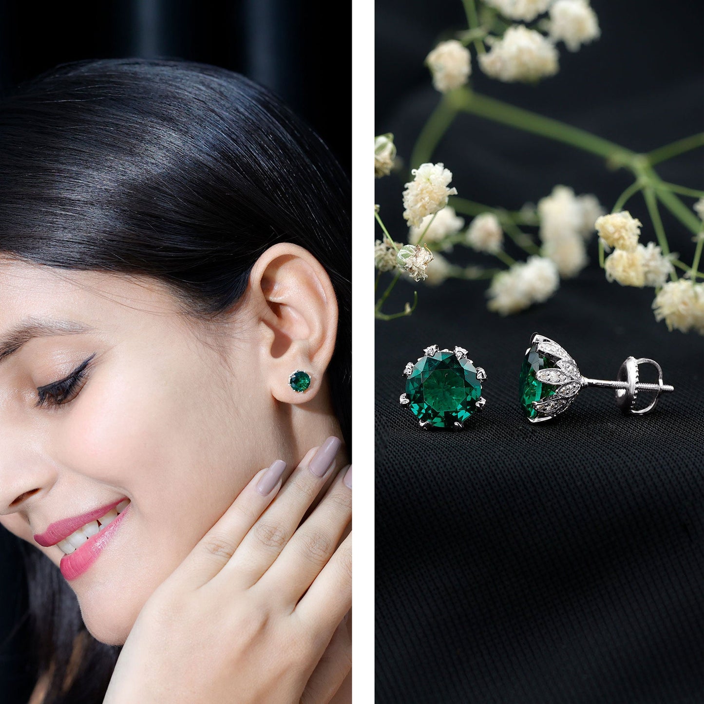 4.3 Carat Certified Lab Created Emerald Floral Stud Earrings