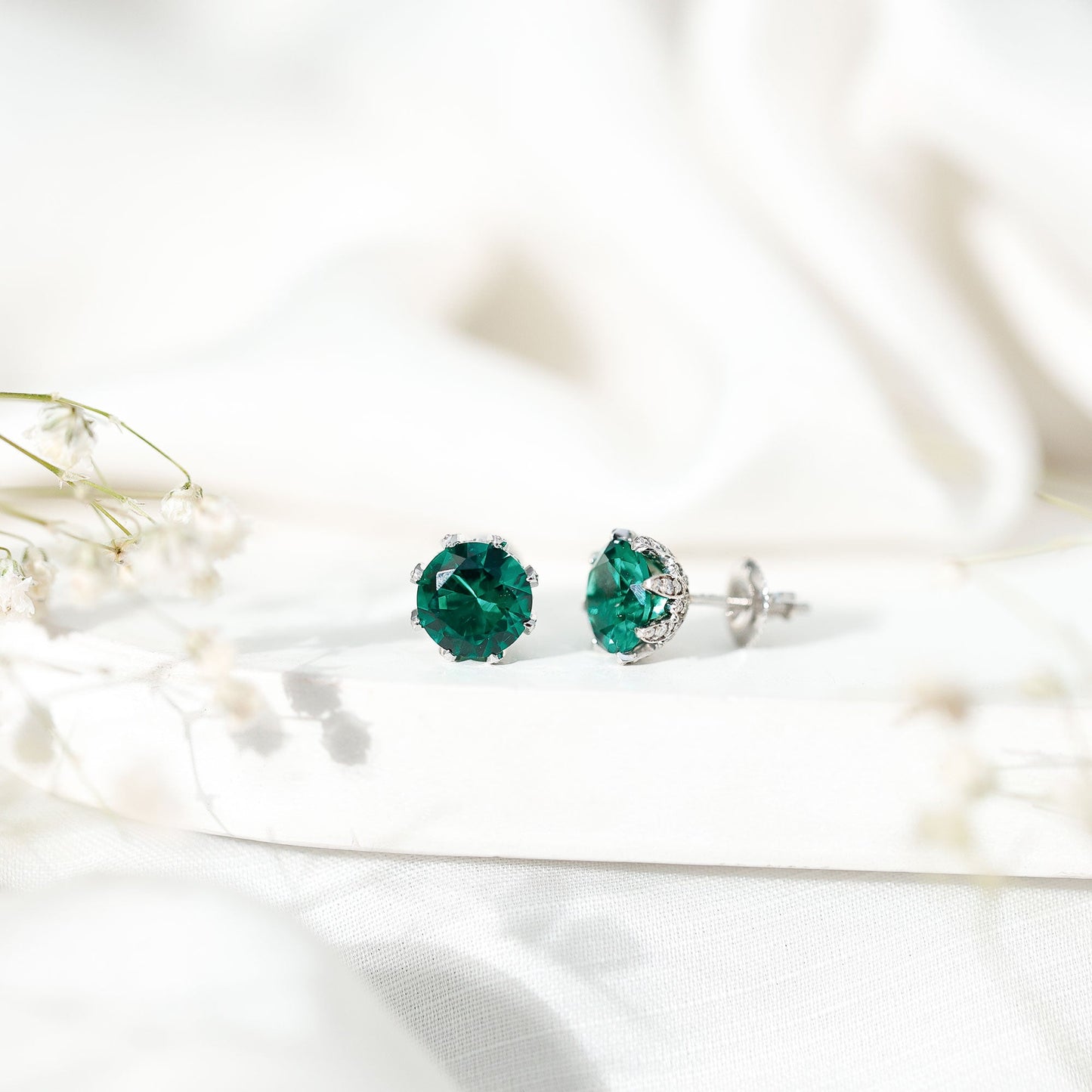 4.3 Carat Certified Lab Created Emerald Floral Stud Earrings